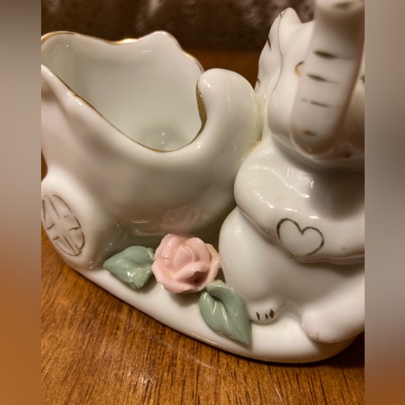 Elephant and Cart Trinket Dish Figure - Floral Detail, Gold Accents - Picture 8 of 14